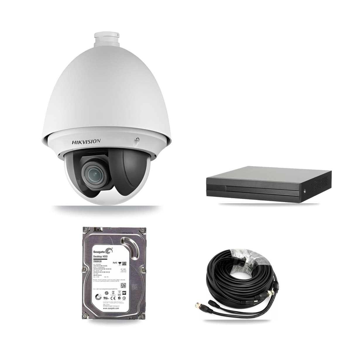 Hikvision 4-Channel 2MP CCTV Kit — 2 DS-2AE4225T PTZ Cameras + 2TB Recording (XVR-3104HS Recorder)