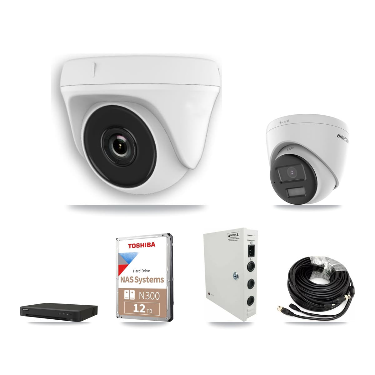 Hikvision 16-Channel 2MP – 5MP CCTV Kit — 1 DS-2CE78K0T-LPTS 5MP Turret + 15 White HDT-2MP-N20W-2.8MM 2MP Dome Cameras + 12TB Recording (IDS-7216HQHI-M1/XT Recorder) - Image 1
