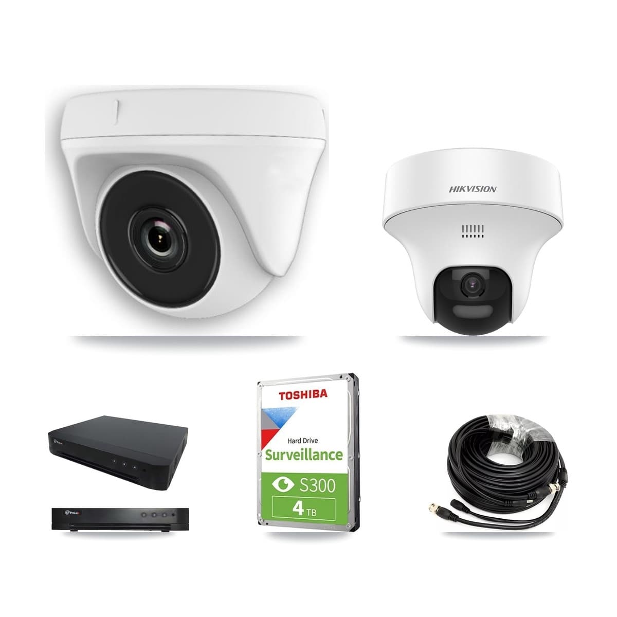 Hikvision & Prolux 16-Channel 2MP – 5MP CCTV Kit — 1 DS-2CE70K0T 5MP Turret + 4 White HDT-2MP-N20W 2MP Dome Cameras + 4TB Recording - Image 1