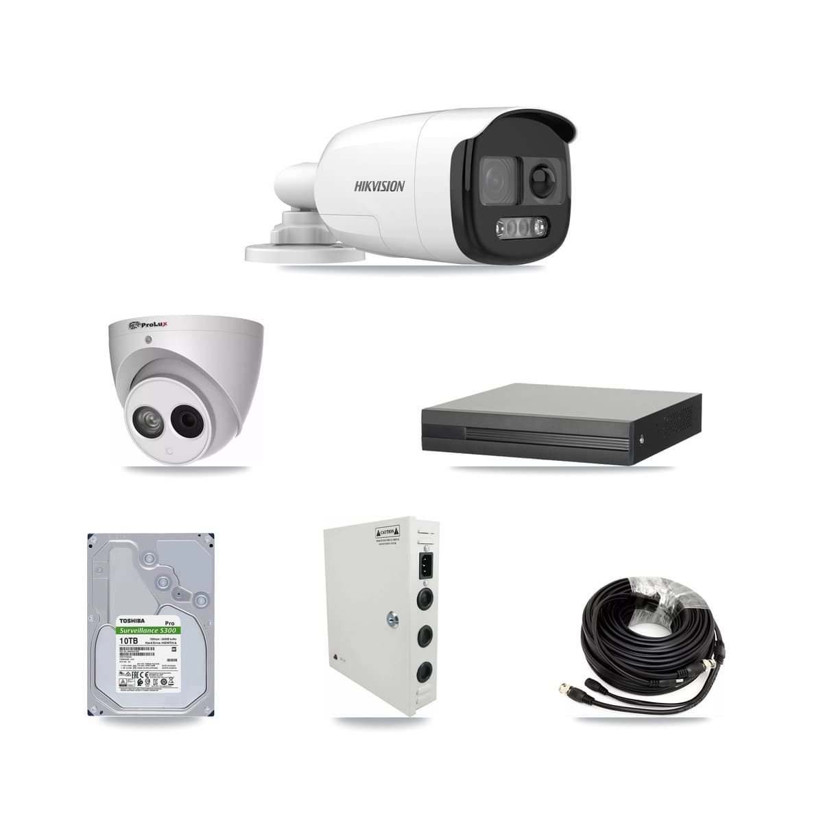 Hikvision & Prolux 16-Channel 4MP – 5MP CCTV Kit — 14 DS-2CE12KF3T 5MP Bullet + 1 PXC-612C4W-A 4MP Turret Cameras + 10TB Recording (XVR-3116HS Recorder)