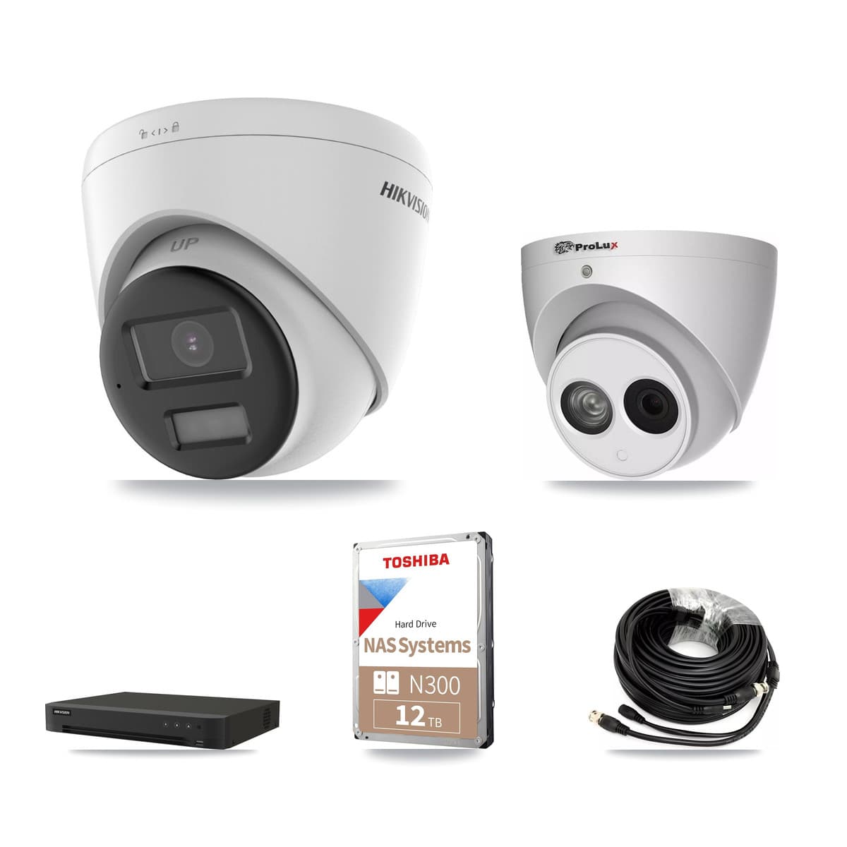 Hikvision & Prolux 8-Channel 4MP – 4K CCTV Kit — 5 DS-2CE78U0T 4K + 1 PXC-612C4W-A 4MP Turret Cameras + 12TB Recording