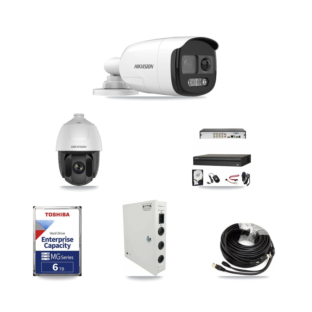 Hikvision & Dahua 8-Channel 2MP – 5MP CCTV Kit — 1 2MP PTZ + 4 5MP Bullet Cameras + 6TB Recording (XVR-3108AD Recorder)