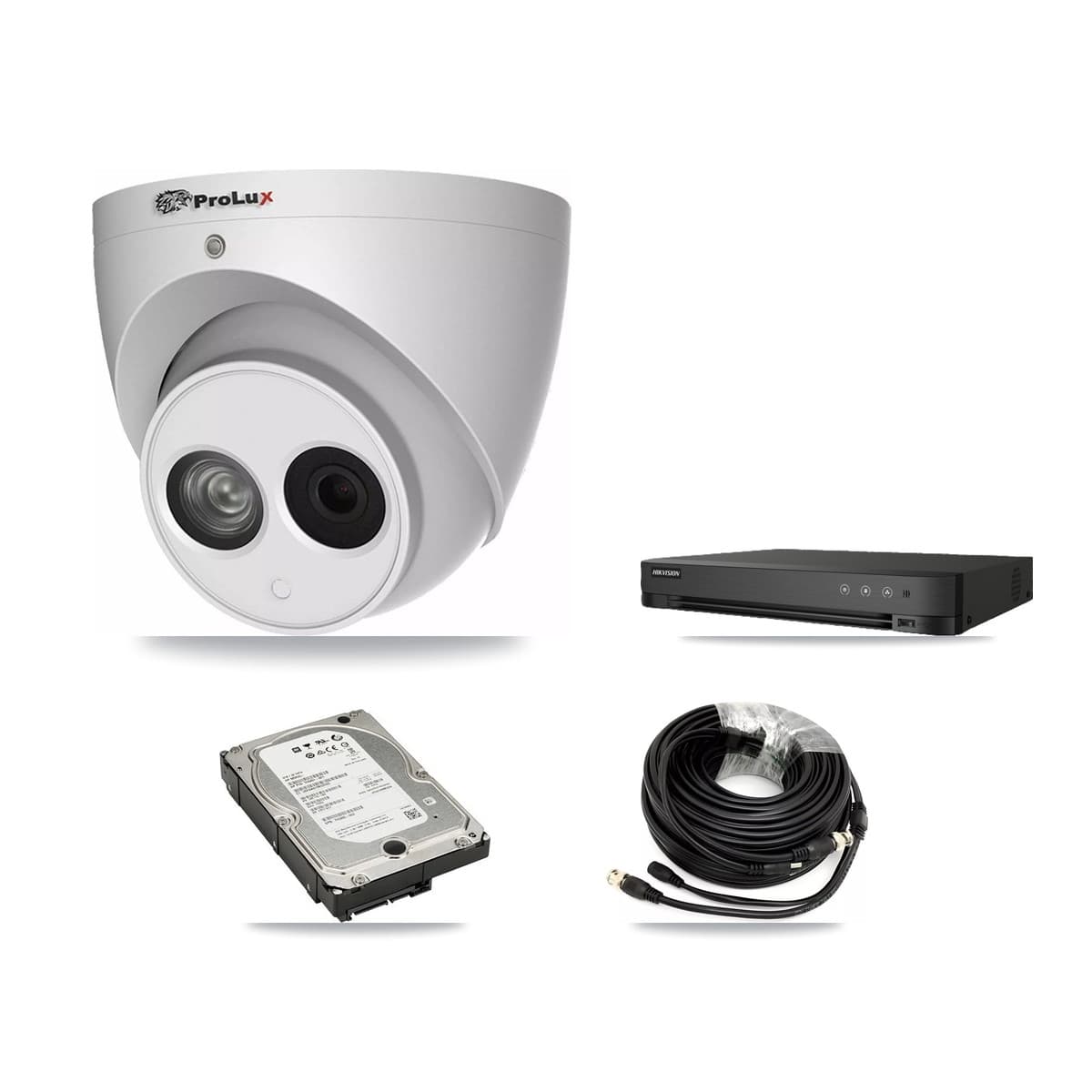Prolux & Hikvision 8-Channel 4MP CCTV Kit — 4 PXC-612C4W-A-POC Turret Cameras + 5TB Recording (IDS-7208HUHI-M1/E Recorder) - Image 1