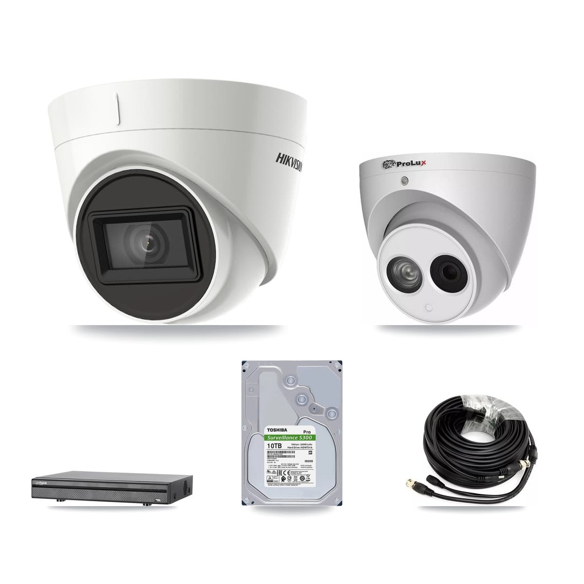 8-Channel 4MP – 4K CCTV Kit — 5 DS-2CE78U1T 4K + 1 PXC-612C4W-A 4MP Turret Cameras + 10TB Recording (DH-XVR5108H Recorder)
