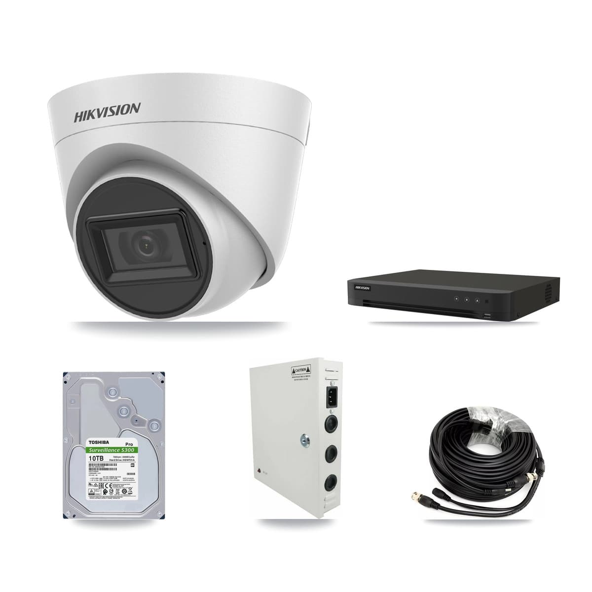 Hikvision 16-Channel 5MP CCTV Kit — 16 White Turret Cameras + 10TB Recording (IDS-7216HQHI Recorder)