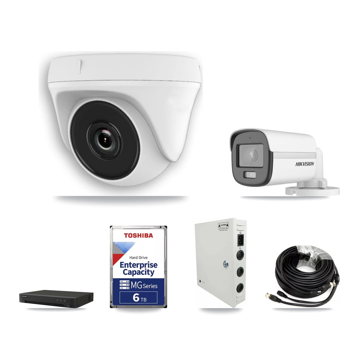 Hikvision 16-Channel 2MP – 5MP CCTV Kit — 1 5MP Bullet + 8 White 2MP Dome Cameras + 6TB Recording (IDS-7216HQHI Recorder) - Image 1