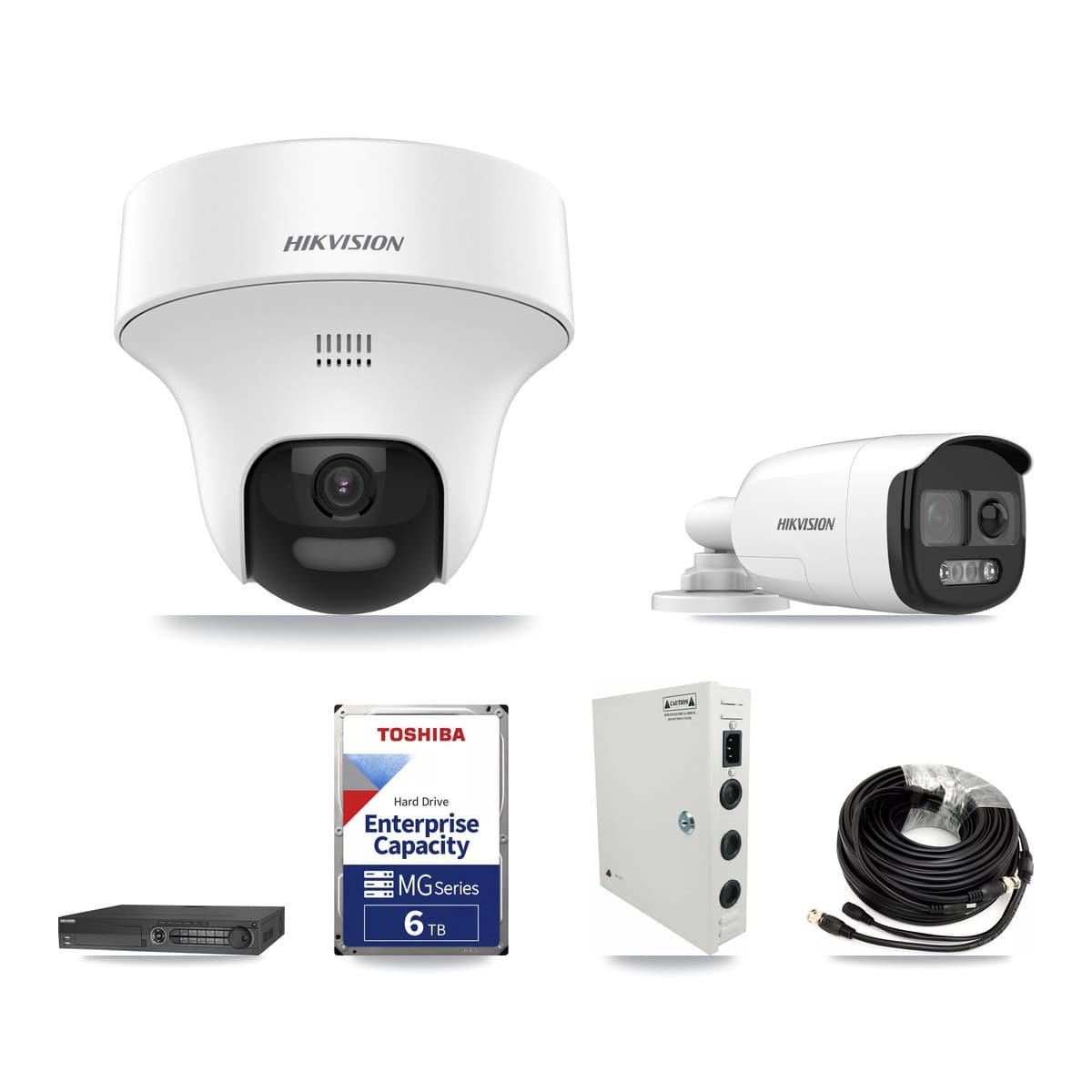 Hikvision 32-Channel 5MP CCTV Kit — 4 DS-2CE12KF3T Bullet + 10 DS-2CE70K0T Turret Cameras + 3× 6TB Recording (DS-7332HQHI Recorder)