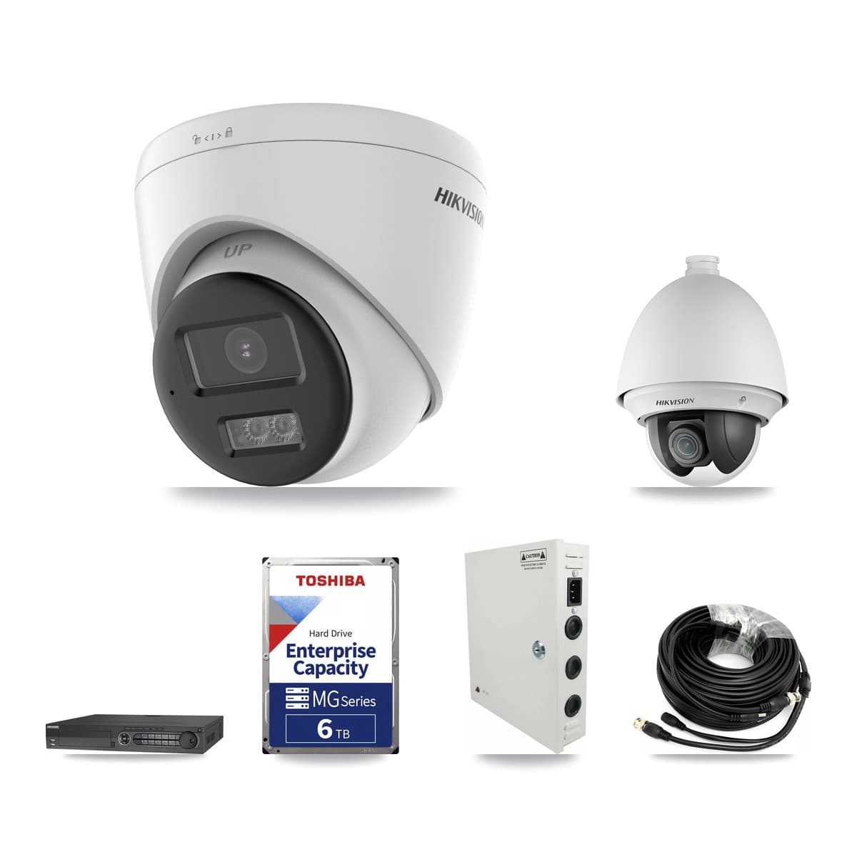 Hikvision 32-Channel 2MP – 5MP CCTV Kit — 1 DS-2AE4225T-A 2MP PTZ + 8 DS-2CE78K0T-LTS 5MP Turret Cameras + 2× 6TB Recording (DS-7332HQHI-K4 Recorder) - Image 1