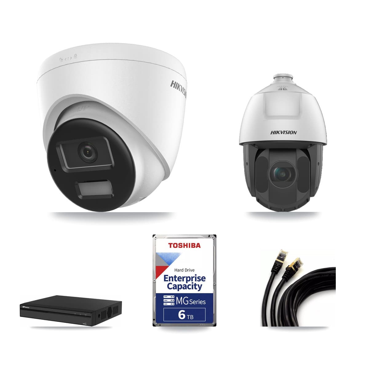 Hikvision & Prolux 4-Channel 2MP – 4K CCTV Kit — 2 4K Turret + 1 2MP PTZ Cameras + 6TB Recording