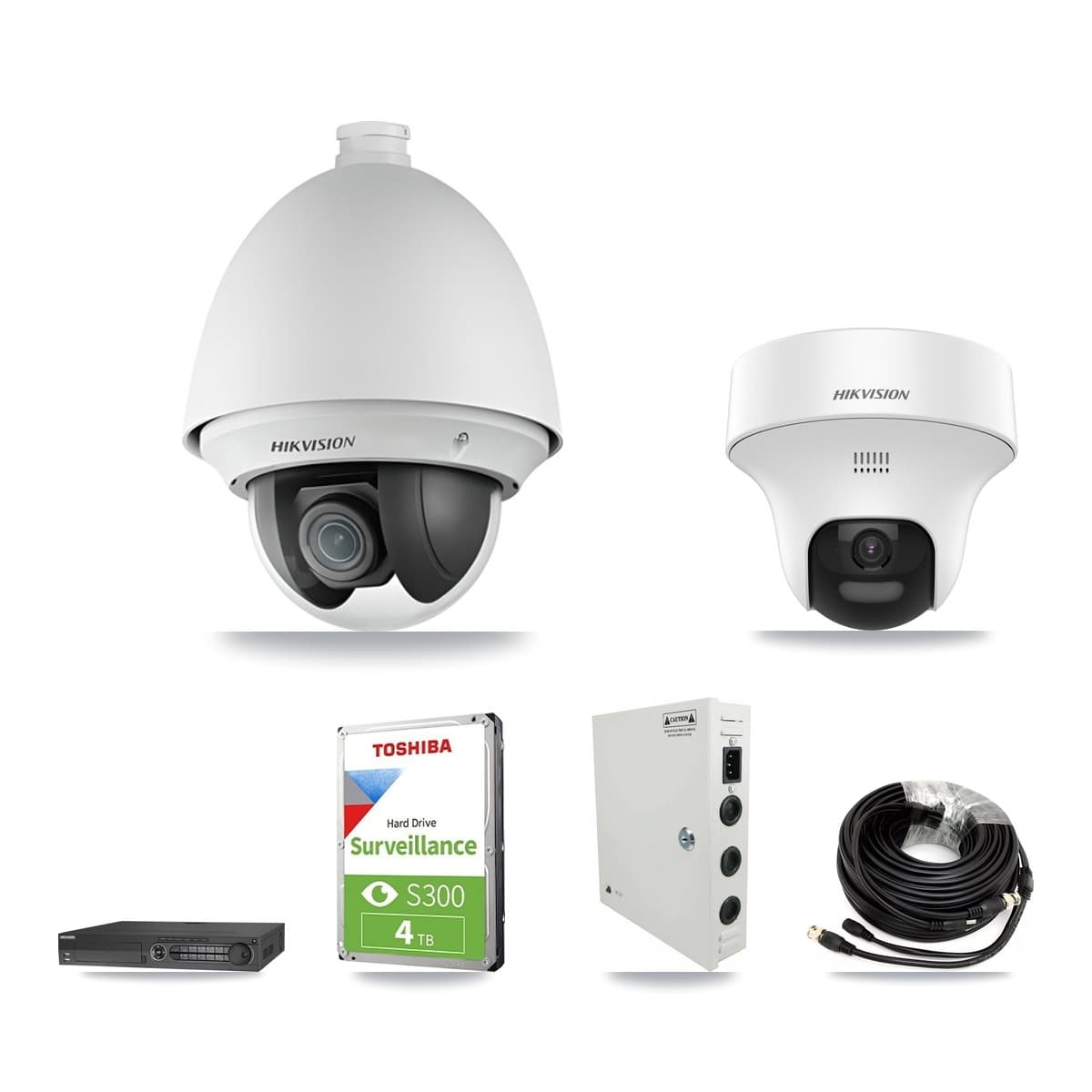 Hikvision 32-Channel 2MP – 5MP CCTV Kit — 2 DS-2AE4225T 2MP PTZ + 2 DS-2CE70K0T 5MP Turret Cameras + 4TB Recording (IDS-7332HUHI Recorder) - Image 1