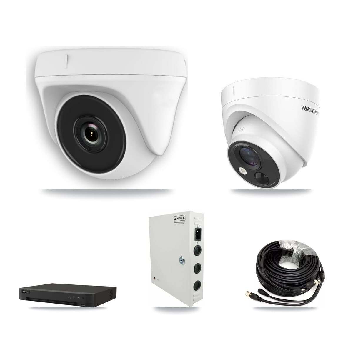 Hikvision 16-Channel 2MP – 5MP CCTV Kit — 1 DS-2CE71H0T 5MP Turret + 10 White HDT-2MP-N20W 2MP Dome Cameras + 8TB Recording (IDS-7216HQHI Recorder)
