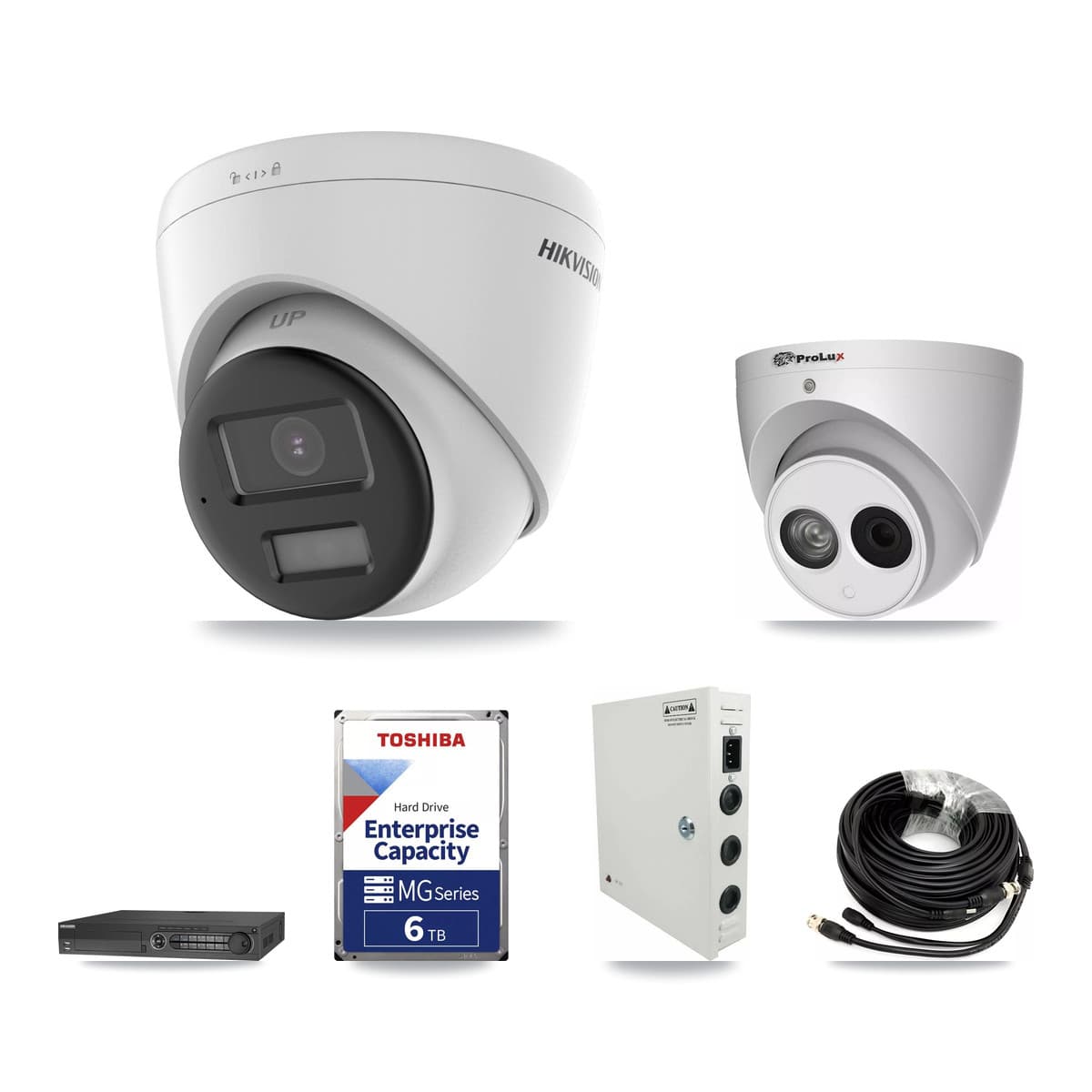 Hikvision & Prolux 32-Channel 4MP – 5MP CCTV Kit — 9 DS-2CE78K0T 5MP + 1 PXC-612C4W-A 4MP Turret Cameras + 2× 6TB Recording - Image 1