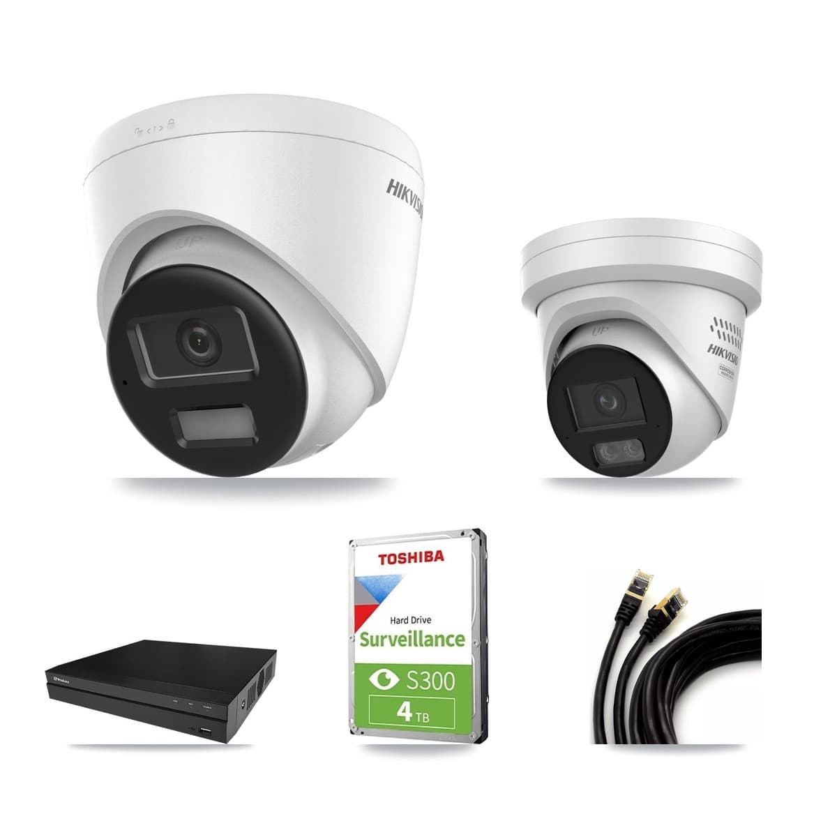 Hikvision & Prolux 8-Channel 4MP – 4K CCTV Kit — 1 DS-2CD1383G2-LIUF/SL 4K + 1 DS-2CD2347G3-LIS2UY/SL 4MP Turret Cameras + 4TB Recording (PXN-2108HS-8P-4K Recorder) - Image 1