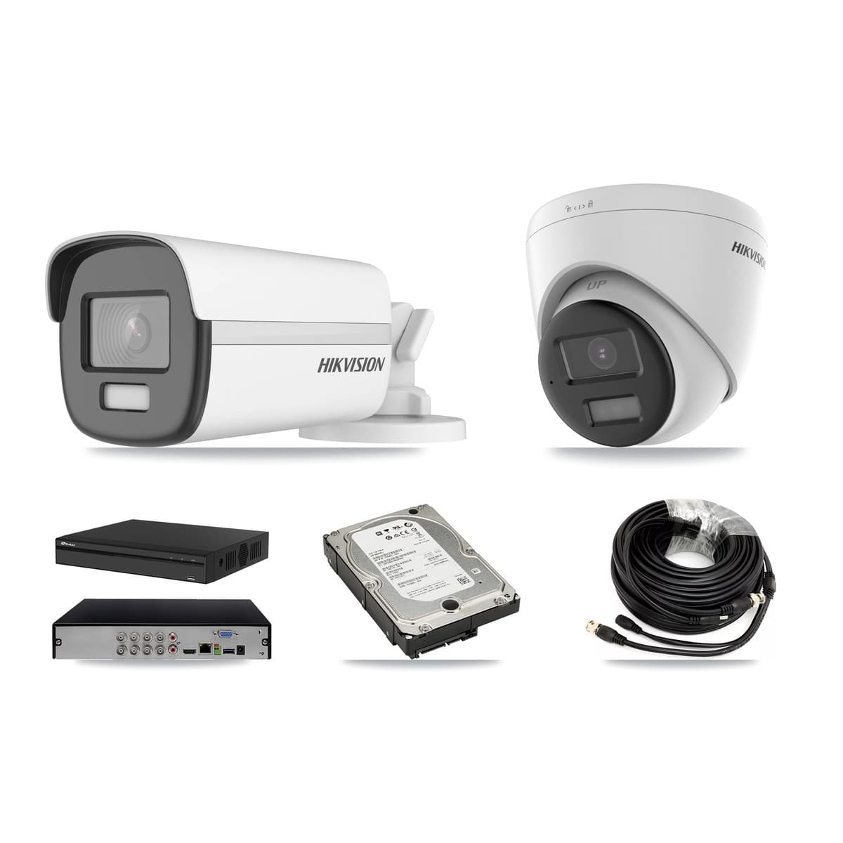 Hikvision & Prolux 8-Channel 4K CCTV Kit — 1 DS-2CE12UF3T Bullet + 1 DS-2CE78U0T Turret Cameras + 5TB Recording (PXD-5108HS Recorder) - Image 1