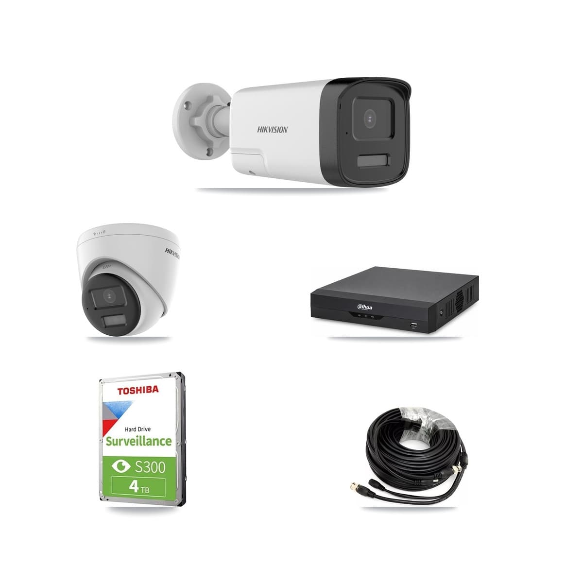 Hikvision & Dahua 4-Channel 5MP – 4K CCTV Kit — 1 DS-2CE17K0T 5MP Bullet + 1 DS-2CE78U0T 4K Turret Cameras + 4TB Recording - Image 1