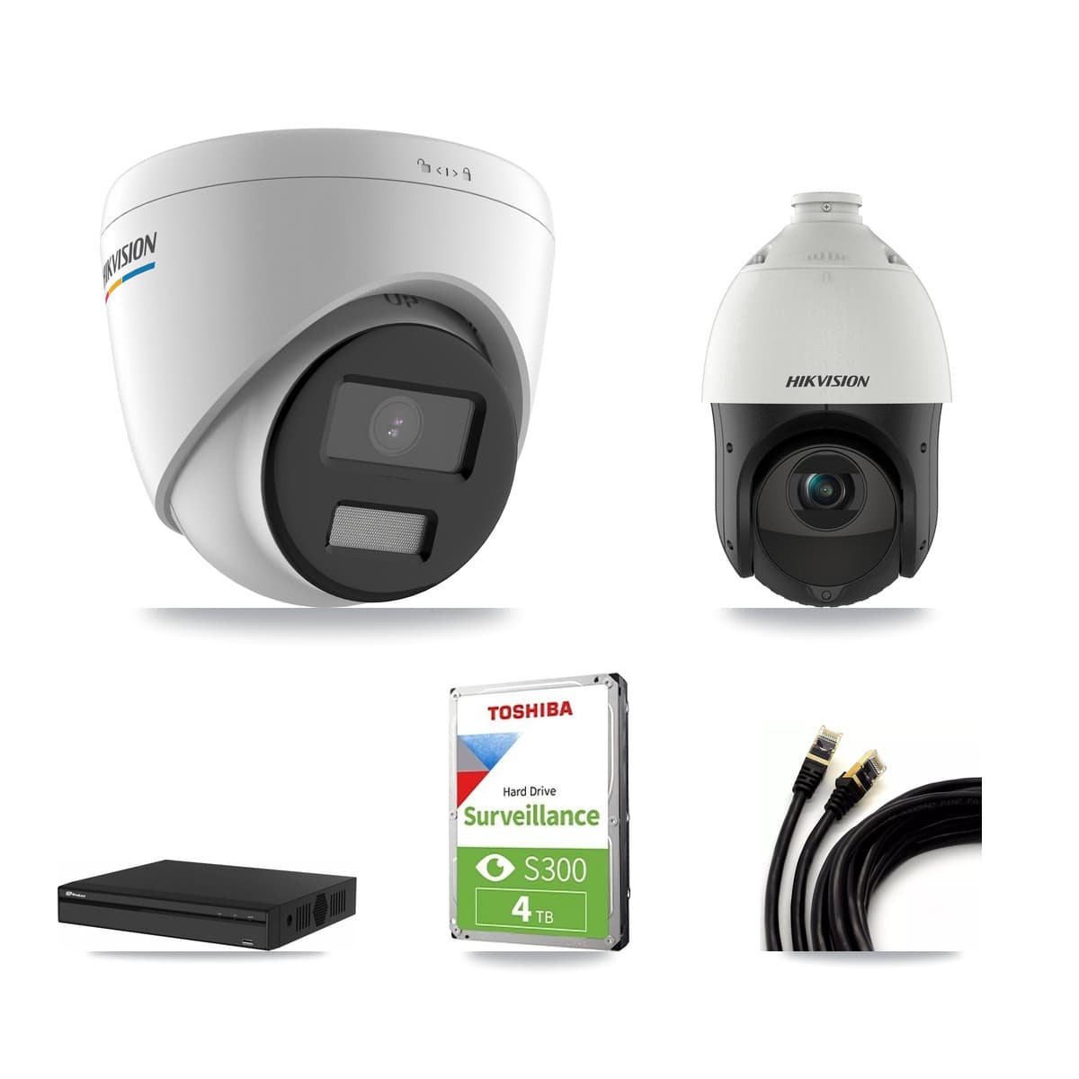 Hikvision & Prolux 4-Channel 2MP – 4MP CCTV Kit — 2 2MP Turret + 2 4MP PTZ Cameras + 4TB Recording - Image 1