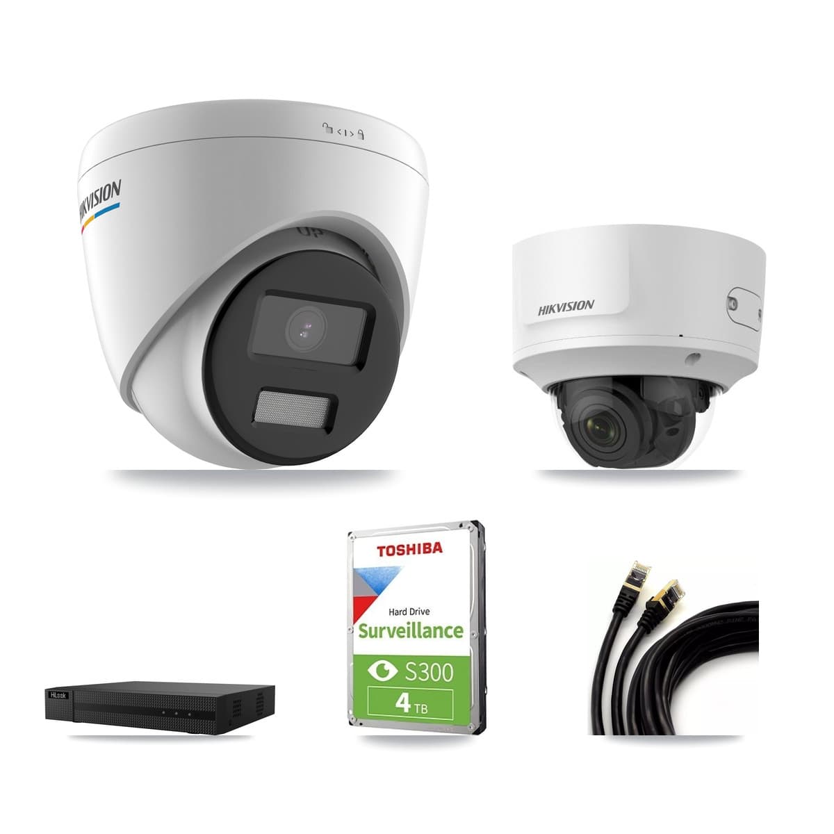 Hikvision & HiLook 8-Channel 2MP CCTV Kit — 3 Turret + 1 Dome Cameras + 4TB Recording (NVR-108MH-D Recorder) - Image 1