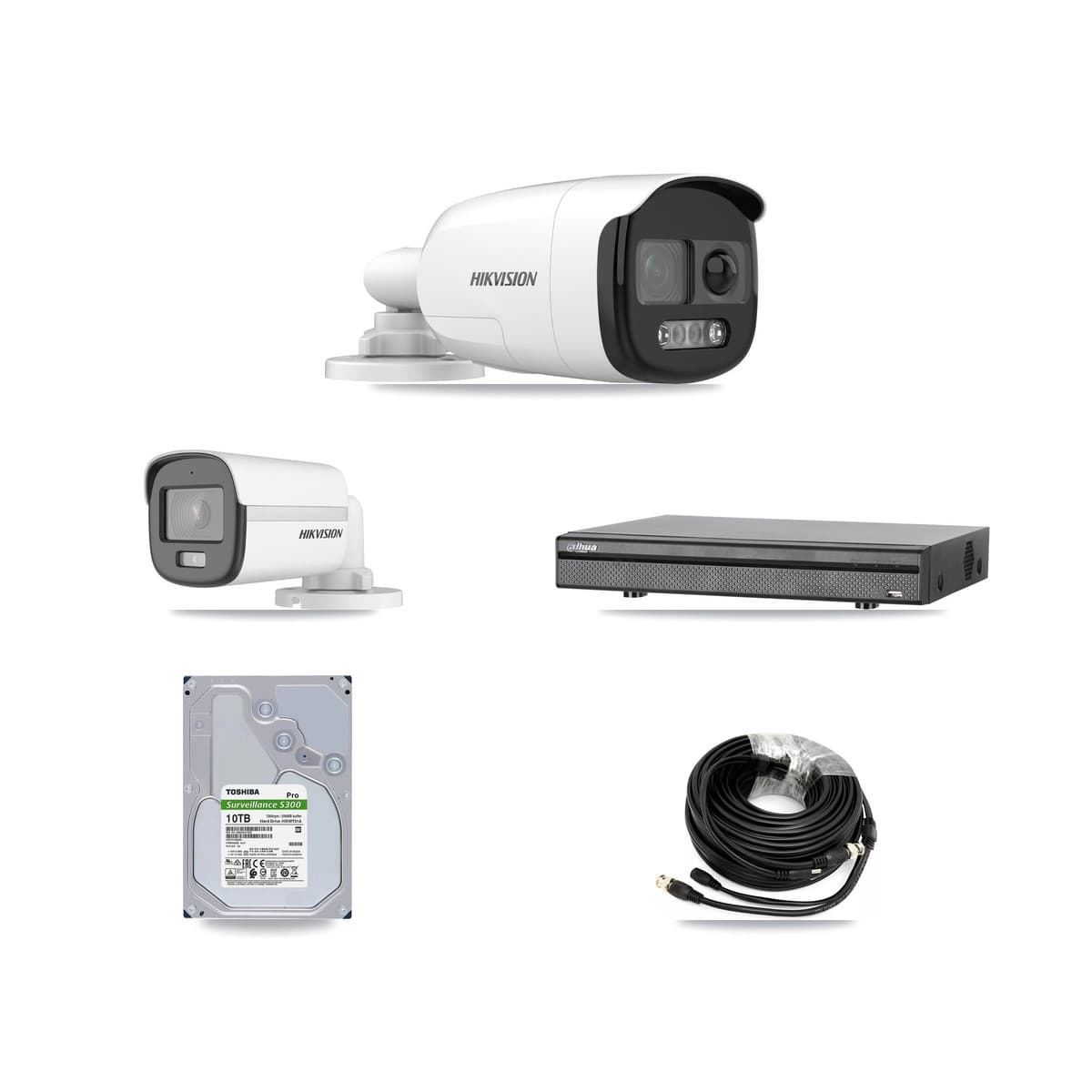 Hikvision & Dahua 8-Channel 5MP CCTV Kit — 1 DS-2CE12KF0T + 6 DS-2CE12KF3T Bullet Cameras + 10TB Recording (DH-XVR5108H Recorder) - Image 1
