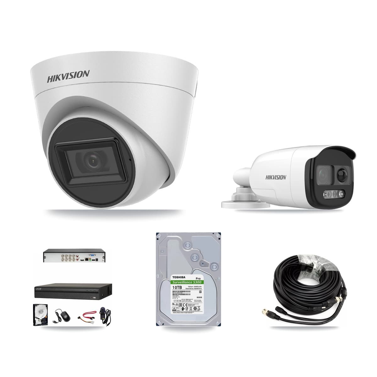 Hikvision & Dahua 8-Channel 5MP CCTV Kit — 1 Bullet + 6 White Turret Cameras + 10TB Recording - Image 1