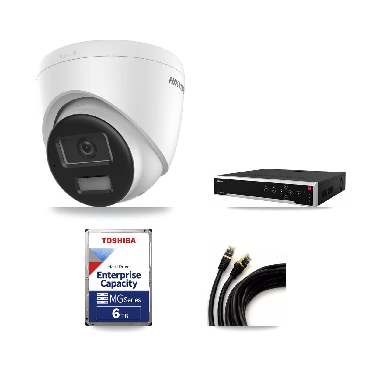 Hikvision 32-Channel 4K CCTV Kit — 7 DS-2CD1383G2-LIUF/SL Turret Cameras + 3× 6TB Recording (DS-7732NI-M4/24P Recorder)