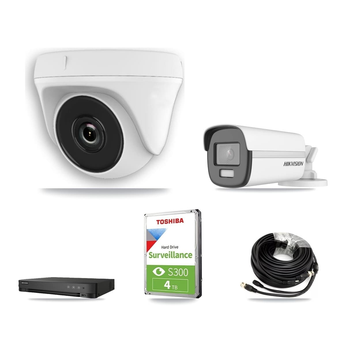 Hikvision 8-Channel 2MP – 4K CCTV Kit — 1 DS-2CE12UF3T-E 4K Bullet + 2 White HDT-2MP-N20W-2.8MM 2MP Dome Cameras + 4TB Recording (IDS-7208HUHI-M1/E Recorder) - Image 1
