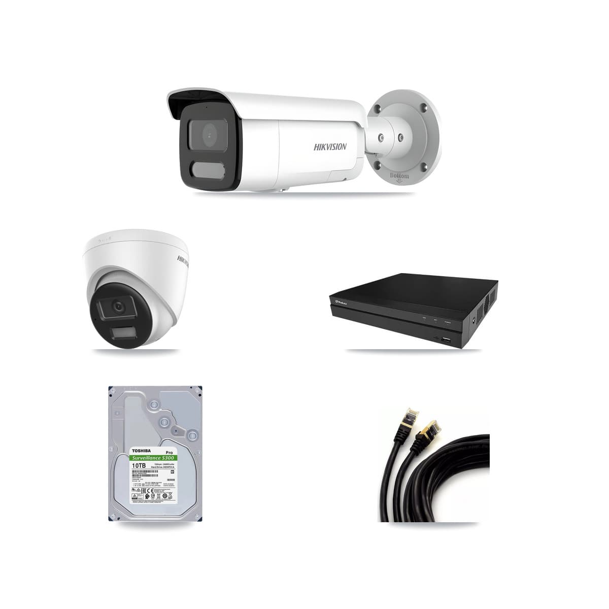 Hikvision & Prolux 8-Channel 4MP – 4K CCTV Kit — 2 DS-2CD1383G2-LIU 4K Turret + 4 DS-2CD2T47G2H-LISU/SL 4MP Bullet Cameras + 10TB Recording (PXN-2108HS-8P-4K Recorder)