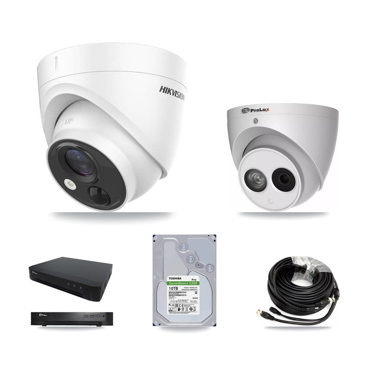 Hikvision & Prolux 16-Channel 4MP – 5MP CCTV Kit — 7 DS-2CE71H0T 5MP + 1 PXC-612C4W-A 4MP Turret Cameras + 10TB Recording (PXD-8216 Recorder) - Image 1