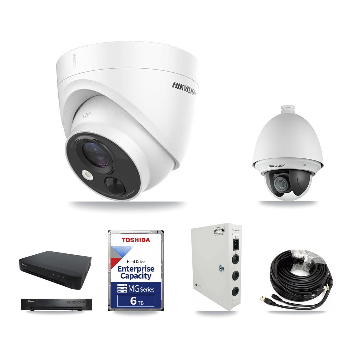 Hikvision & Prolux 16-Channel 2MP – 5MP CCTV Kit — 1 DS-2AE4225T 2MP PTZ + 4 DS-2CE71H0T 5MP Turret Cameras + 6TB Recording - Image 1