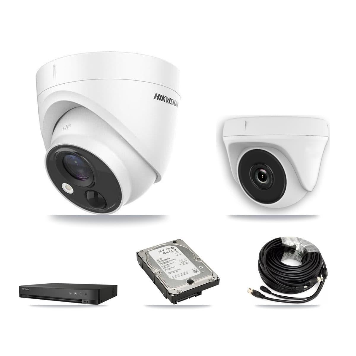 Hikvision 4-Channel 2MP – 5MP CCTV Kit — 3 5MP Turret + 1 White 2MP Dome Cameras + 5TB Recording (IDS-7204HUHI Recorder) - Image 1