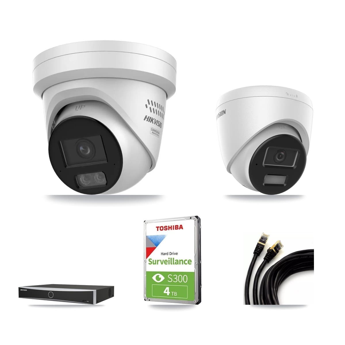 Hikvision 4-Channel 4MP CCTV Kit — 1 DS-2CD1343G2 + 2 DS-2CD2347G3 Turret Cameras + 4TB Recording