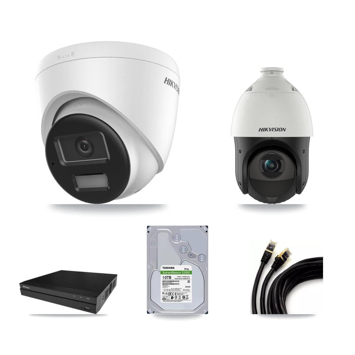 Hikvision & Prolux 16-Channel 4MP – 4K CCTV Kit — 7 4K Turret + 1 4MP PTZ Cameras + 2× 10TB Recording - Image 1
