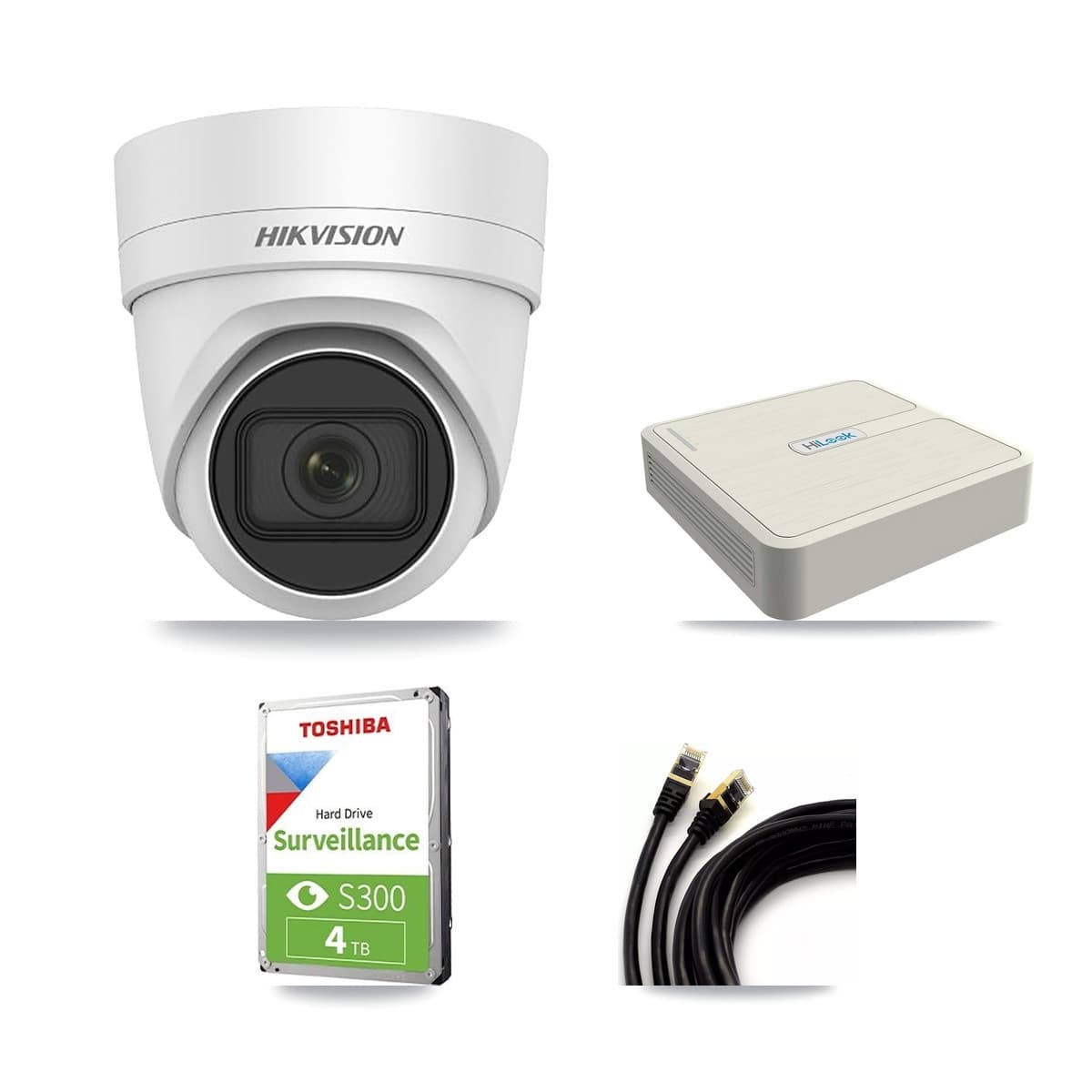 Hikvision & HiLook 8-Channel 4MP CCTV Kit — 3 DS-2CD2H45FWD Turret Cameras + 4TB Recording (NVR-108H-D Recorder) - Image 1
