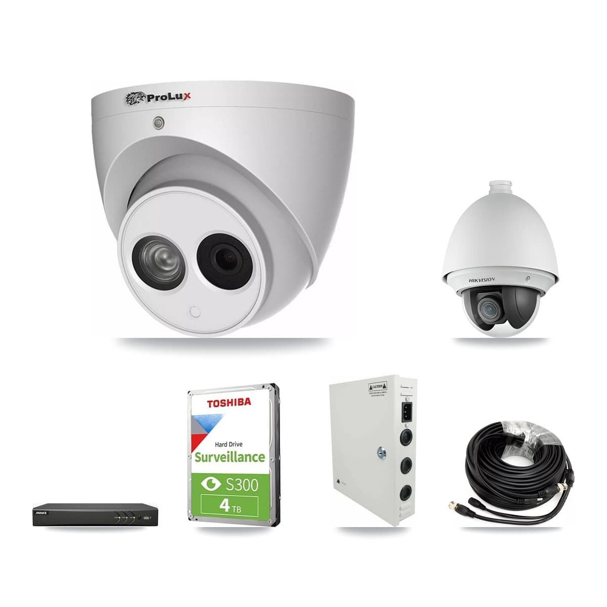 4-Channel 2MP – 4MP CCTV Kit — 1 DS-2AE4225T 2MP PTZ + 2 PXC-612C4W-A 4MP Turret Cameras + 4TB Recording (AN-DV4-8MP Recorder) - Image 1