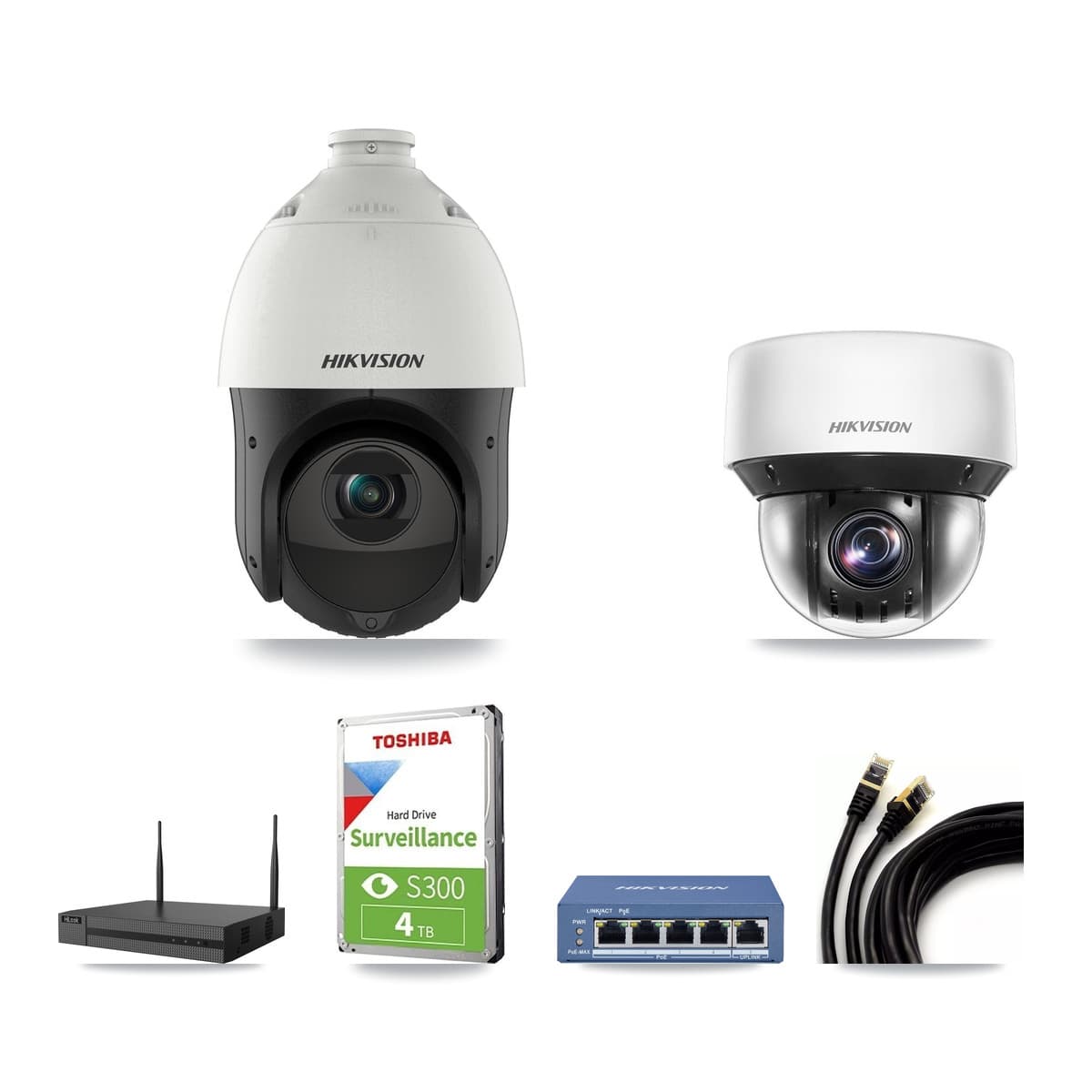 Hikvision & HiLook 4-Channel 4MP CCTV Kit — 1 DS-2DE4425IW + 1 DS-2DE4A425IW PTZ Cameras + 4TB Recording
