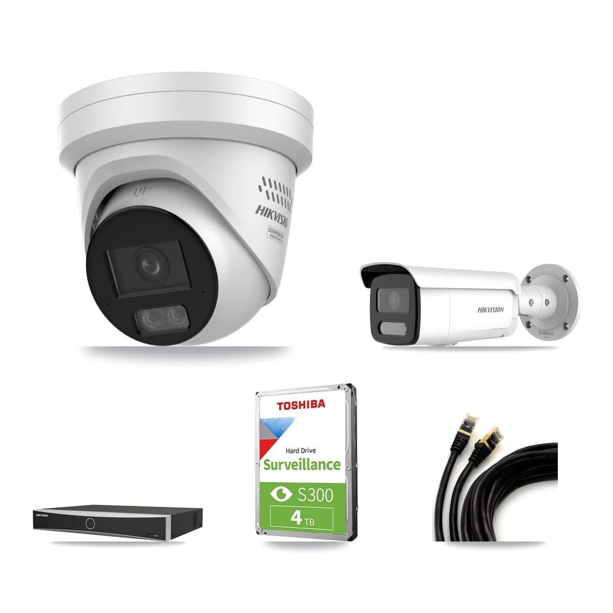 Hikvision 4-Channel 4MP CCTV Kit — 1 Turret + 1 Bullet Cameras + 4TB Recording