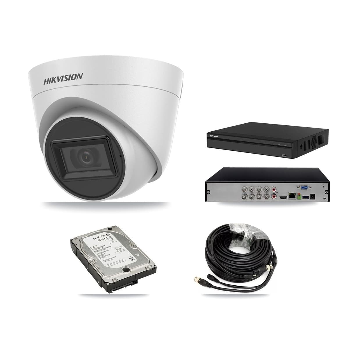 Hikvision & Prolux 8-Channel 5MP CCTV Kit — 4 White Turret Cameras + 5TB Recording (PXD-5108HS Recorder) - Image 1