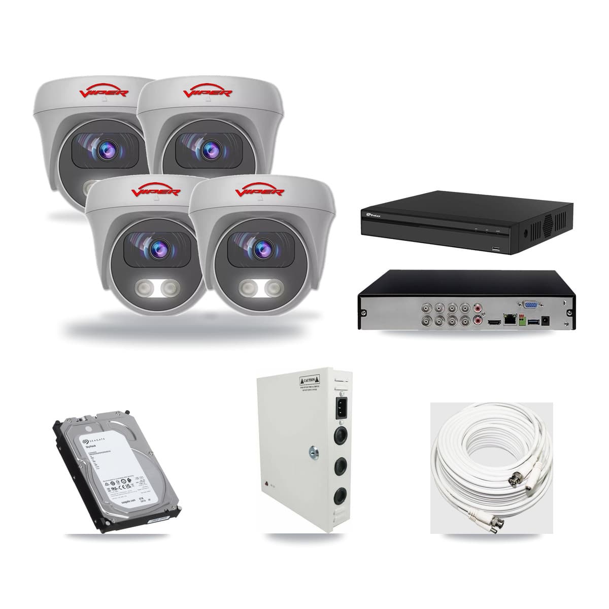 Viper & Prolux 8-Channel 5MP CCTV Kit — 4 White Cameras + 6TB Recording (PXD-5108HS Recorder) - Image 1