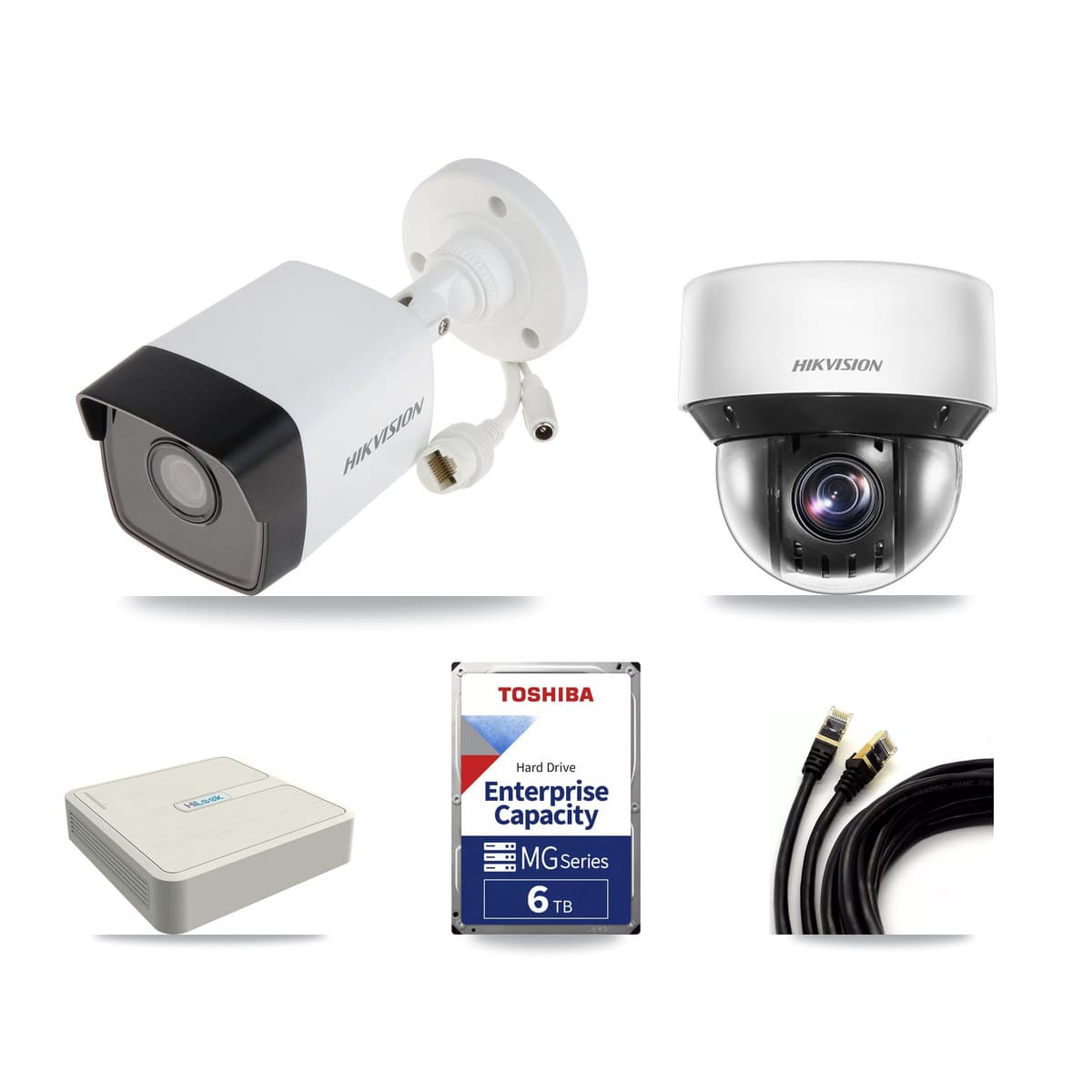 Hikvision & HiLook 8-Channel 4MP – 5MP CCTV Kit — 6 DS-2CD1053G0 5MP Bullet + 1 DS-2DE4A425IW 4MP PTZ Cameras + 6TB Recording - Image 1