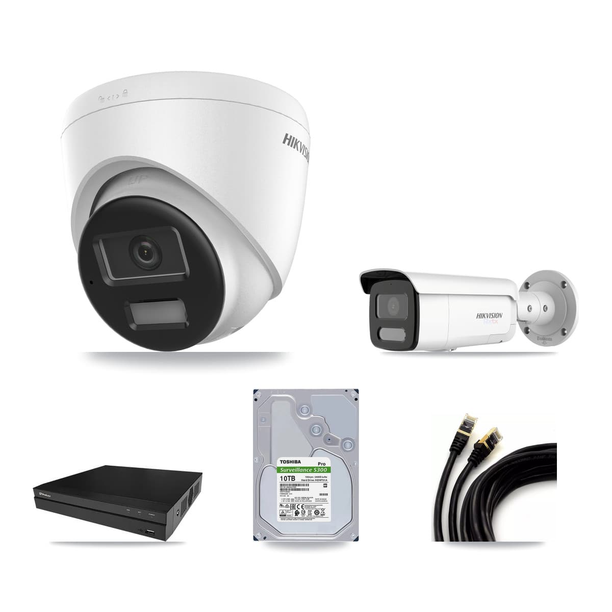 Hikvision & Prolux 8-Channel 4K CCTV Kit — 1 Turret + 1 Bullet Cameras + 10TB Recording