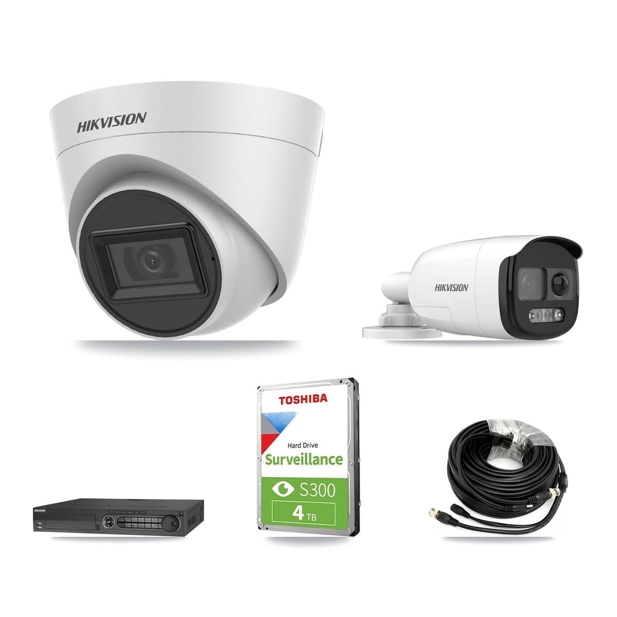 Hikvision 32-Channel 5MP CCTV Kit — 1 Bullet + 2 White Turret Cameras + 4TB Recording (DS-7332HQHI Recorder) - Image 1