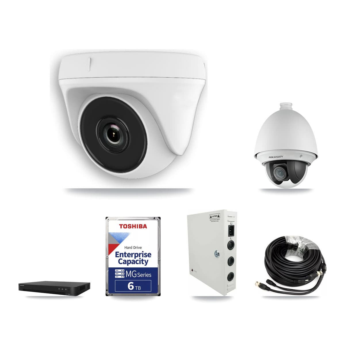 Hikvision 16-Channel 2MP CCTV Kit — 1 PTZ + 9 White Dome Cameras + 6TB Recording (DS-7216HGHI Recorder)