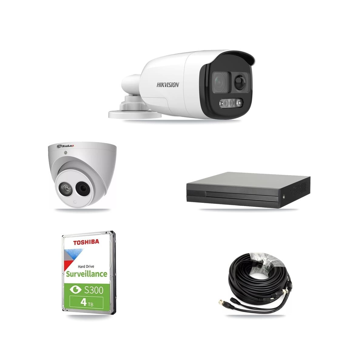 Hikvision & Prolux 8-Channel 4MP – 5MP CCTV Kit — 2 DS-2CE12KF3T 5MP Bullet + 1 PXC-612C4W-A 4MP Turret Cameras + 4TB Recording (XVR-3108HS Recorder) - Image 1