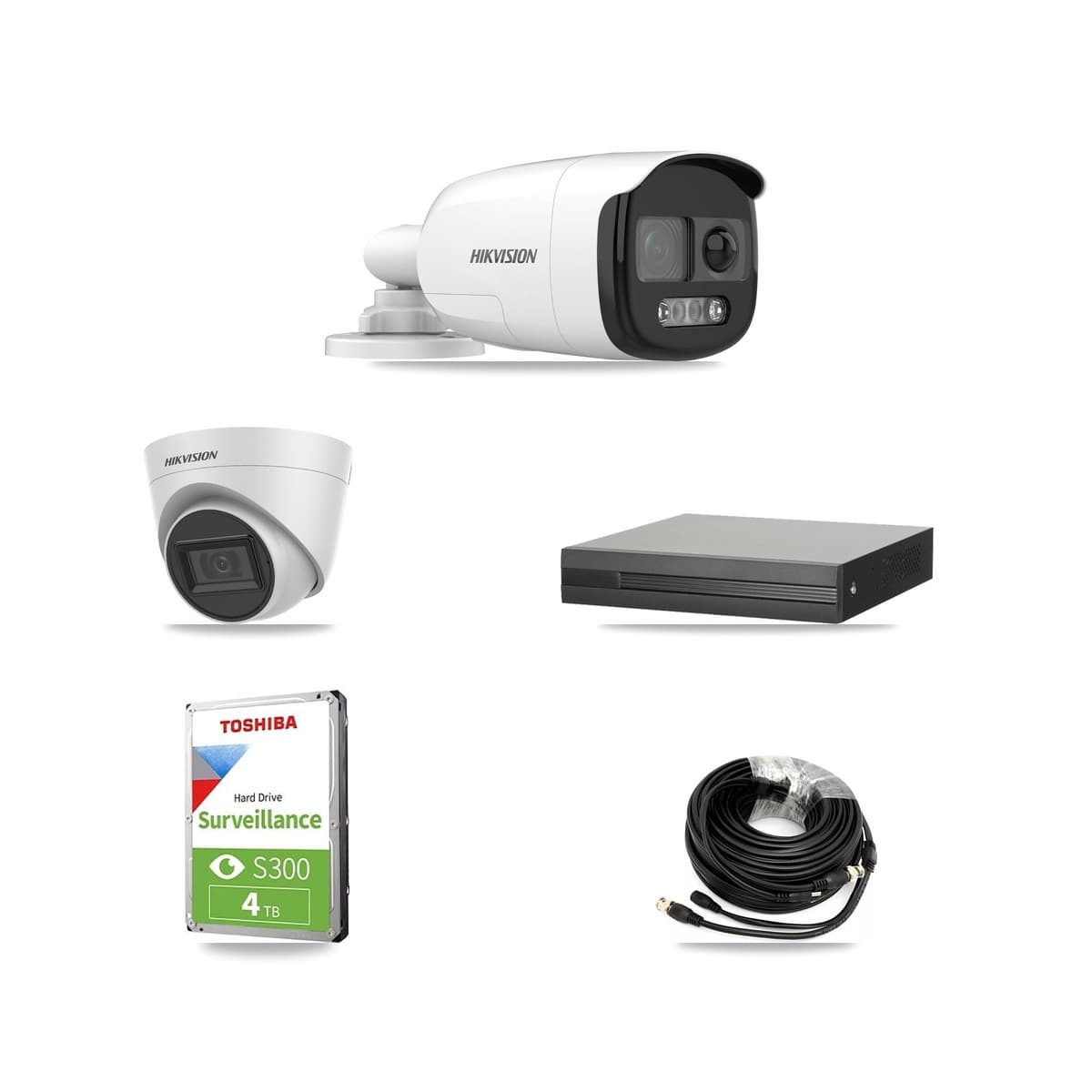 Hikvision 4-Channel 5MP CCTV Kit — 1 Bullet + 1 White Turret Cameras + 4TB Recording (XVR-3104HS Recorder) - Image 1