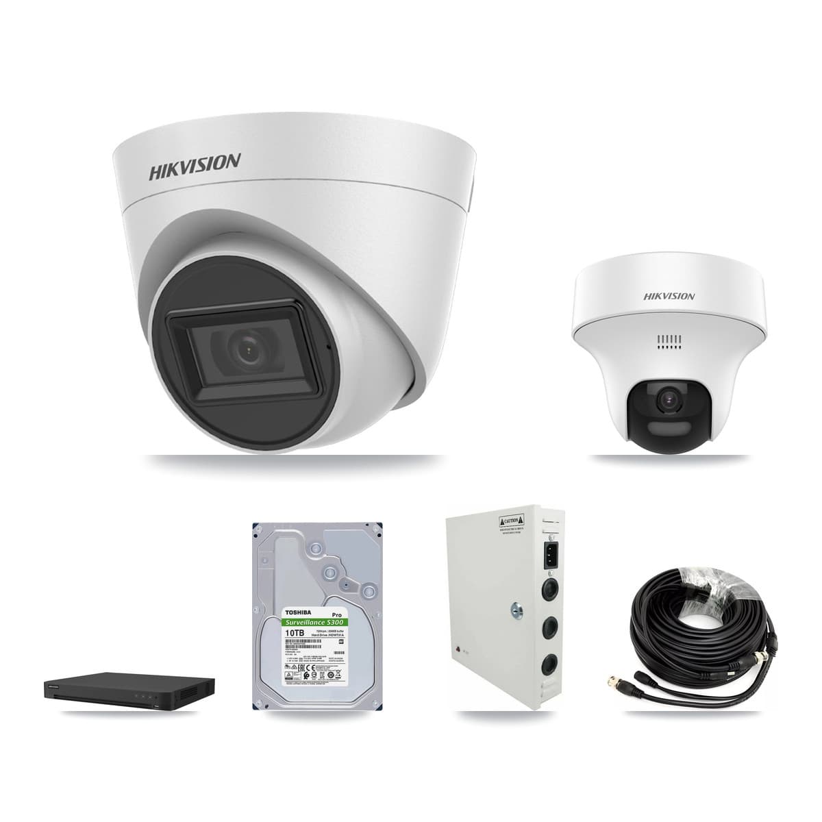 Hikvision 32-Channel 5MP CCTV Kit — 5 DS-2CE70K0T + 11 White DS-2CE78H0T Turret Cameras + 2× 10TB Recording (IDS-7232HQHI Recorder)