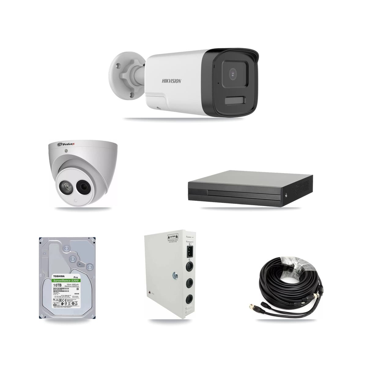 Hikvision & Prolux 16-Channel 4MP – 5MP CCTV Kit — 14 DS-2CE17K0T 5MP Bullet + 1 PXC-612C4W-A 4MP Turret Cameras + 10TB Recording (XVR-3116HS Recorder)