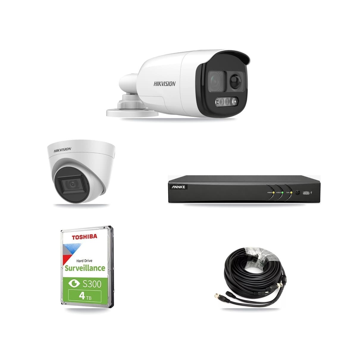 Hikvision & ANNKE 4-Channel 5MP CCTV Kit — 1 Bullet + 1 White Turret Cameras + 4TB Recording - Image 1