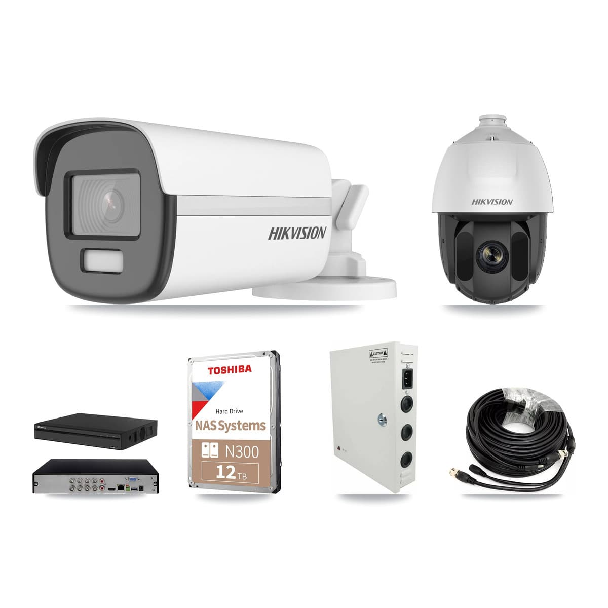 Hikvision & Prolux 8-Channel 2MP – 4K CCTV Kit — 1 2MP PTZ + 4 4K Bullet Cameras + 12TB Recording - Image 1