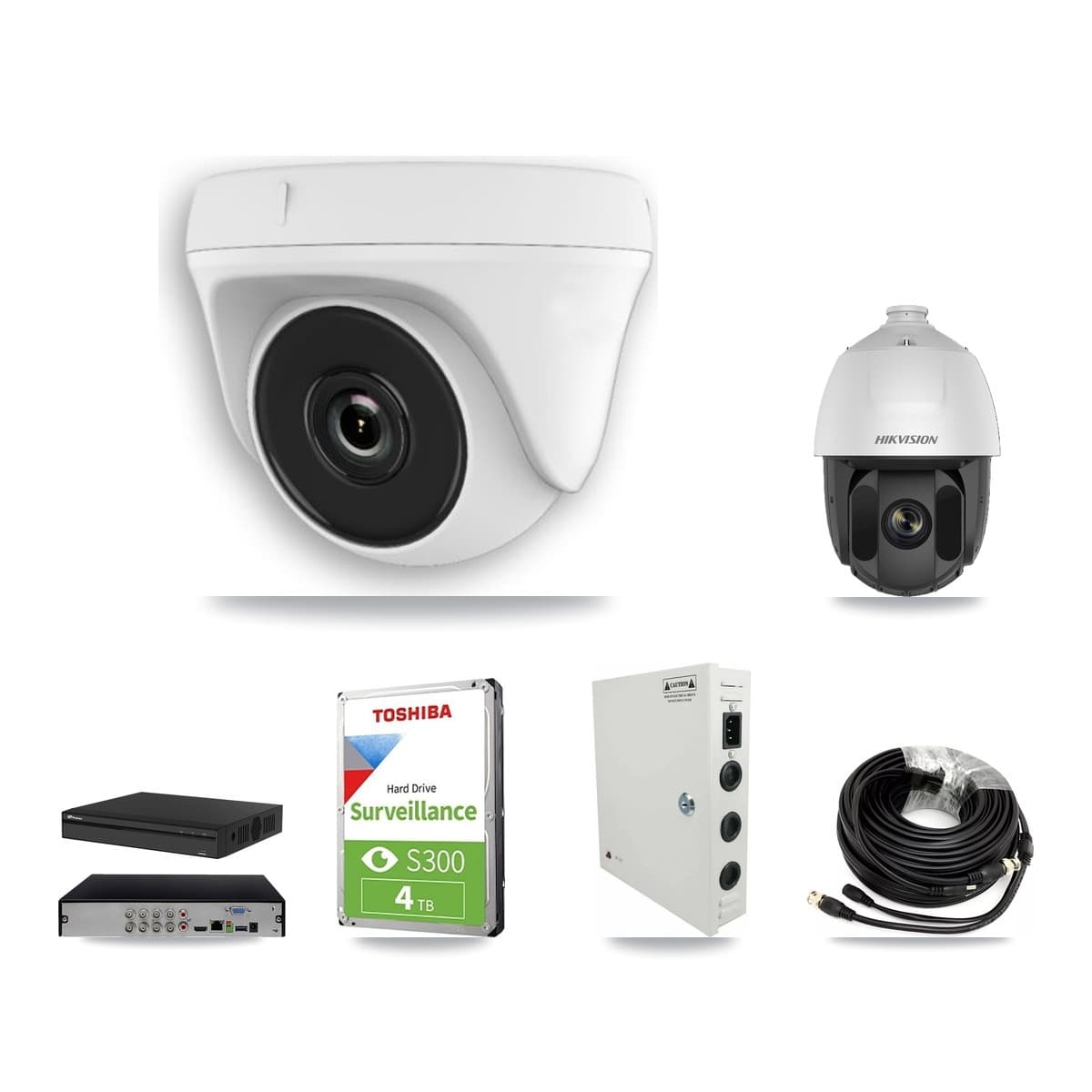 Hikvision & Prolux 8-Channel 2MP CCTV Kit — 1 DS-2AE5225TI PTZ + 4 White HDT-2MP-N20W Dome Cameras + 4TB Recording (PXD-5108HS Recorder) - Image 1