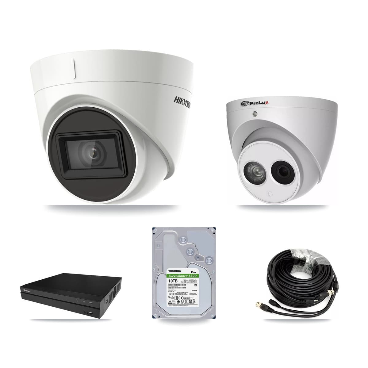 Hikvision & Prolux 8-Channel 4MP – 4K CCTV Kit — 3 DS-2CE78U1T 4K + 1 PXC-612C4W-A 4MP Turret Cameras + 10TB Recording (PXD-5208AN Recorder)
