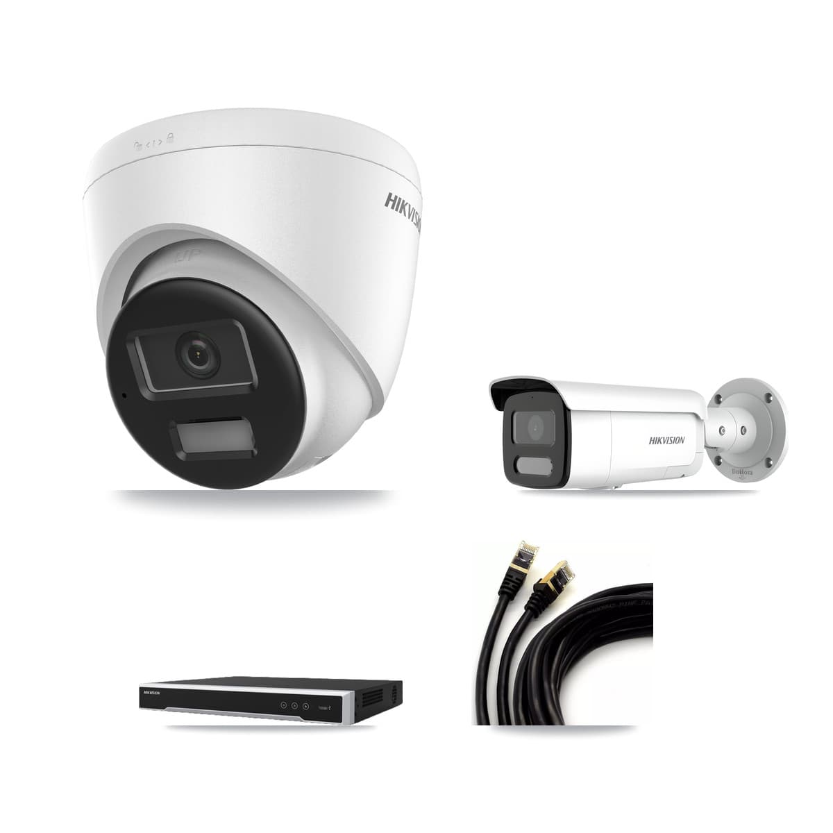 Hikvision 8-Channel 4MP – 4K CCTV Kit — 2 DS-2CD1383G2-LIU 4K Turret + 2 DS-2CD2T47G2H-LISU/SL 4MP Bullet Cameras + 8TB Recording (DS-7608NI-M2/8P Recorder)